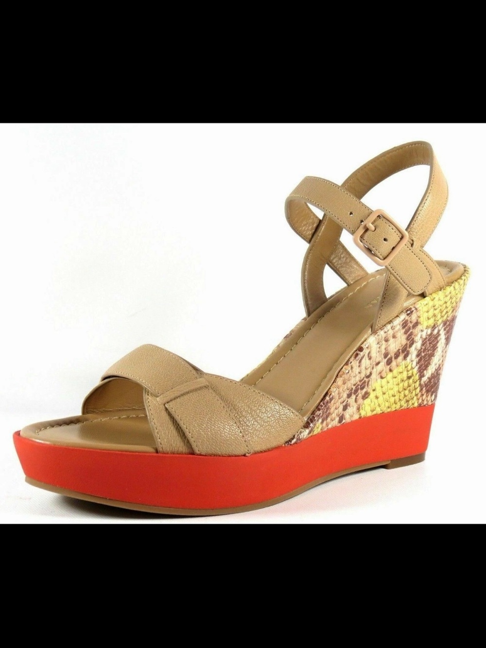 Cole Haan Tan Leather Wedge Sandals Snake-Print Heel Red Platform Size 10B - Picture 13 of 13